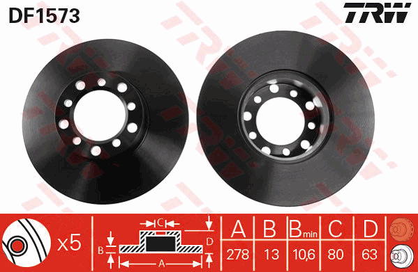 TRW Brake Rotor Single 278mm Front DF1573S