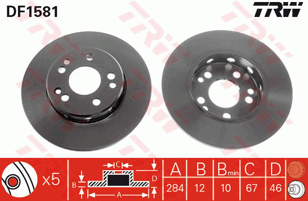 TRW Brake Rotor Single 284mm Front DF1581S