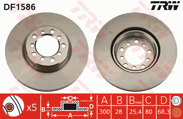 TRW Brake Rotor Single 300mm Front DF1586S