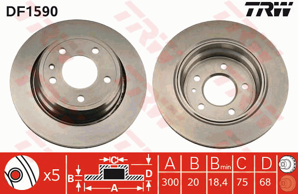 TRW Brake Rotor Single 300mm Rear DF1590S