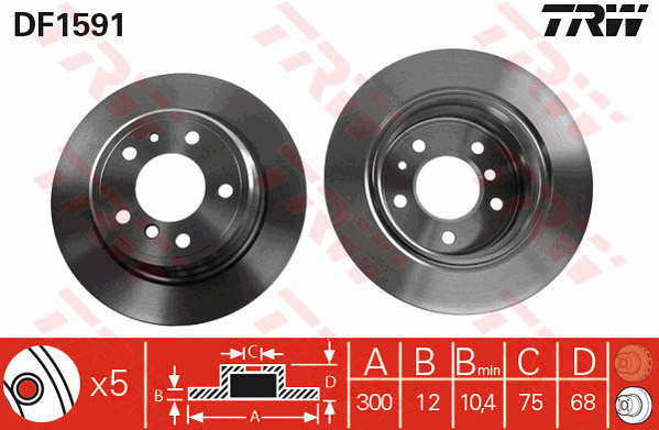 TRW Brake Rotor Single 300mm Rear DF1591S
