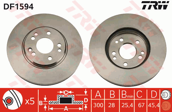 TRW Brake Rotor Single 300mm Front DF1594S
