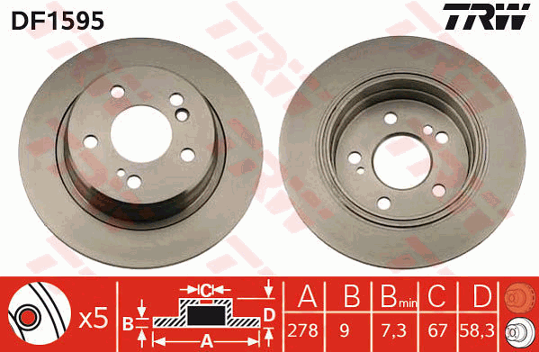 TRW Brake Rotor Single 278mm Rear DF1595S