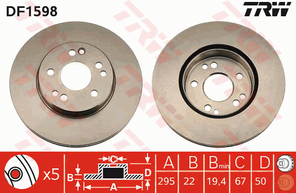 TRW Brake Rotor Single 295mm Front DF1598S