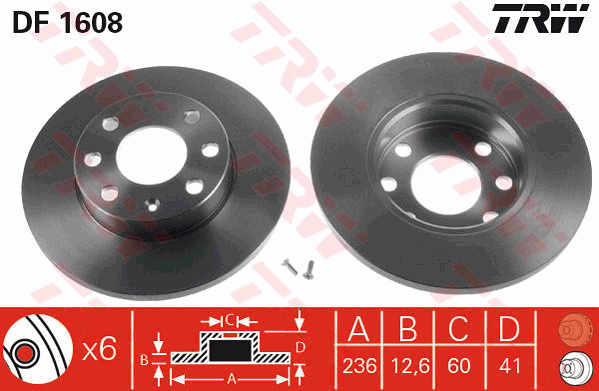 TRW Brake Rotor Single 236mm Front DF1608S