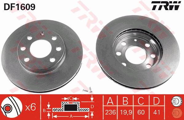 TRW Brake Rotor Single 236mm Front DF1609S