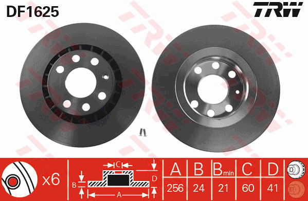 TRW Brake Rotor Single 256mm Front DF1625S