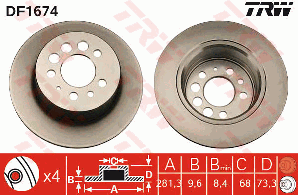 TRW Brake Rotor Single 281mm Rear DF1674S