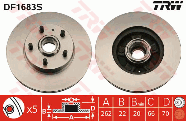 TRW Brake Rotor 262mm Front DF1683S