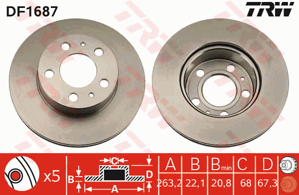 TRW Brake Rotor Single 263mm Front DF1687S