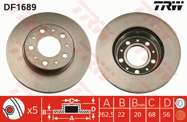 TRW Brake Rotor Single 263mm Front DF1689S