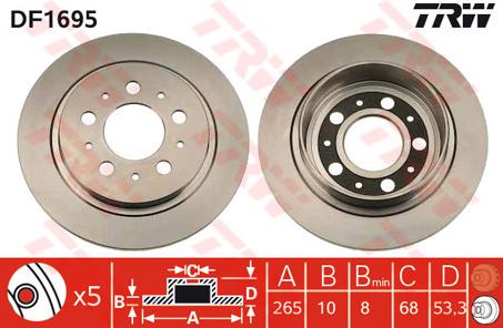TRW Brake Rotor 265mm Rear DF1695S