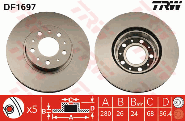 TRW Brake Rotor Single 280mm Front DF1697S