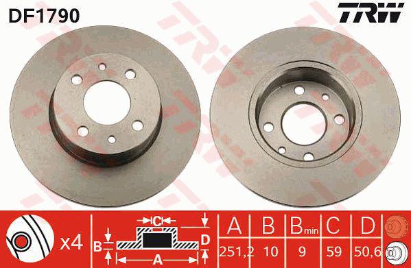 TRW Brake Rotor 251.5mm Rear DF1790S