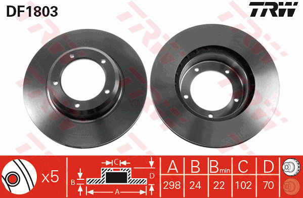 TRW Brake Rotor Single 298.5mm Front DF1803S