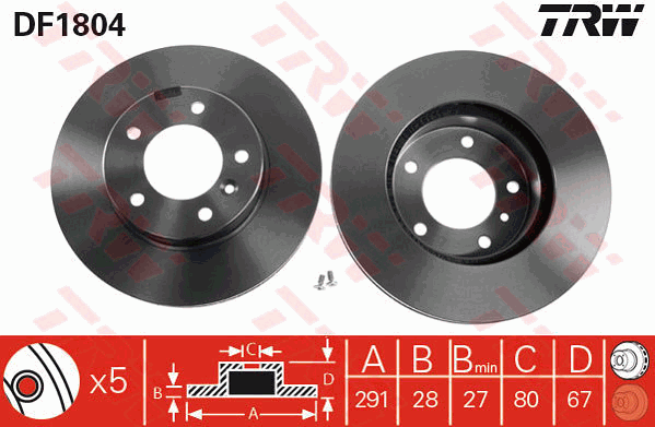 TRW Brake Rotor Single 291mm Front DF1804S