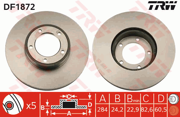 TRW Brake Rotor Single 284mm Front DF1872S