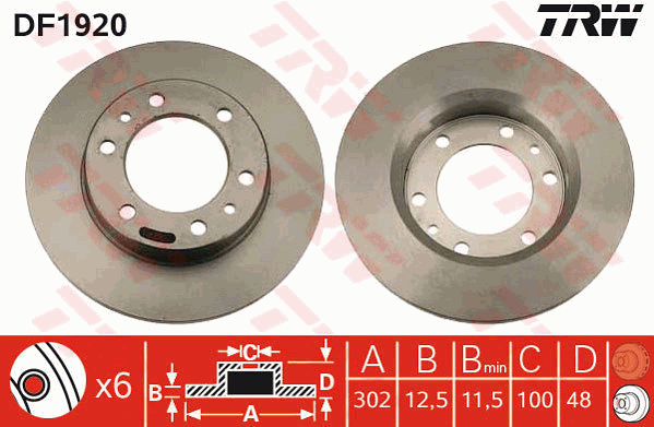 TRW Brake Rotor 302mm Front DF1920S