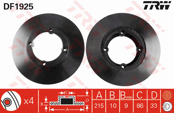 TRW Brake Rotor Single 215.2mm Front DF1925S