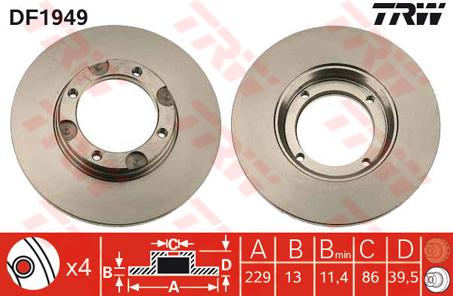 TRW Brake Rotor 229mm Front DF1952S