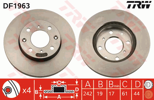 TRW Brake Rotor Single 242mm Front DF1963S
