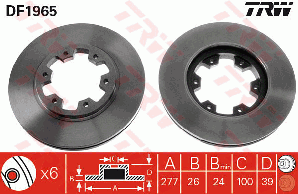 TRW Brake Rotor Single 277mm Front DF1965S