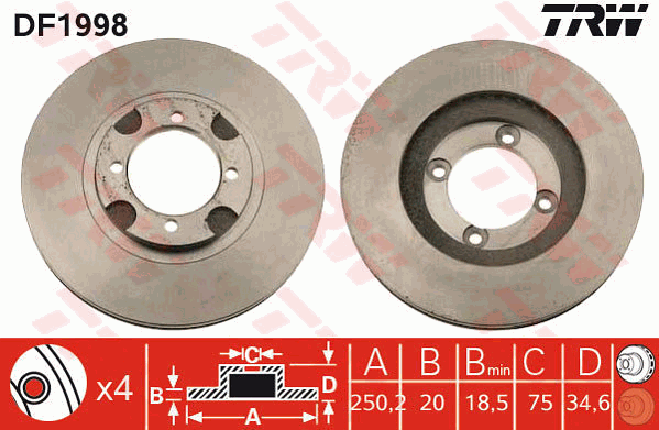 TRW Brake Rotor Single 250.2mm Front DF1998S