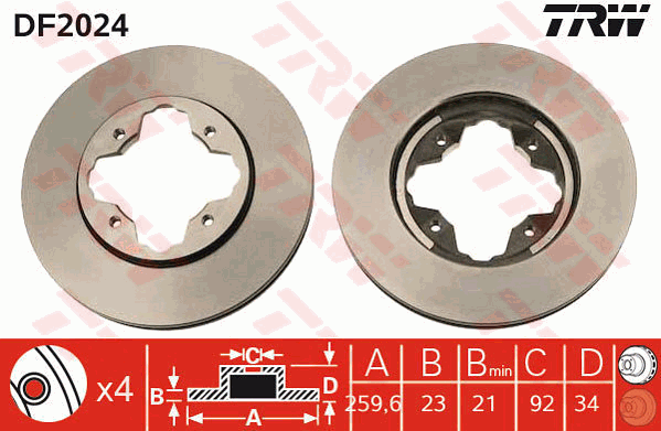 TRW Brake Rotor Single 259mm Front DF2024S