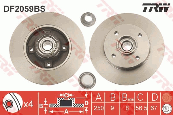 TRW Brake Rotor 250mm Rear DF2059BS