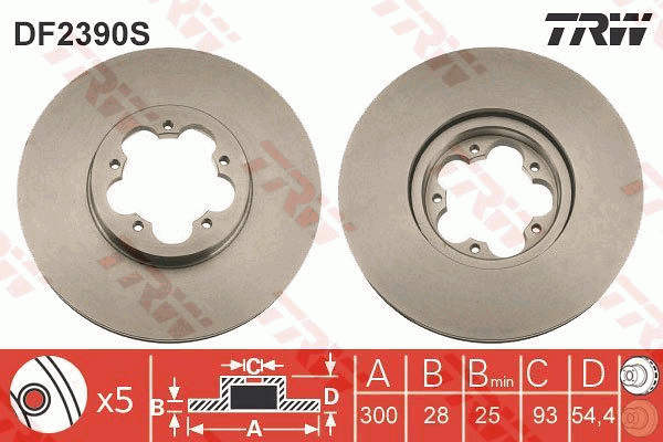 TRW Brake Rotor 300mm Front DF2390S