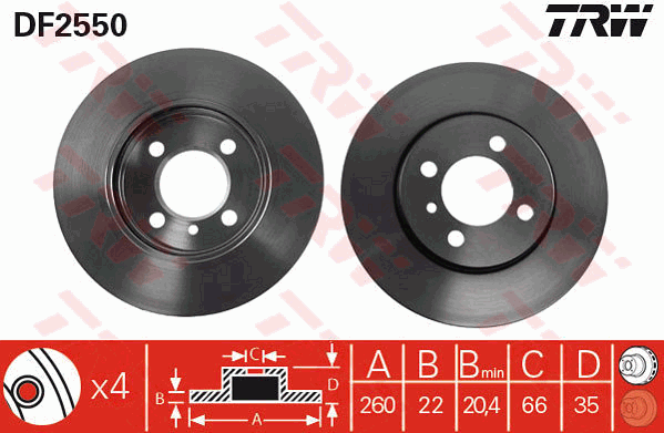 TRW Brake Rotor Single 260mm Front DF2550S