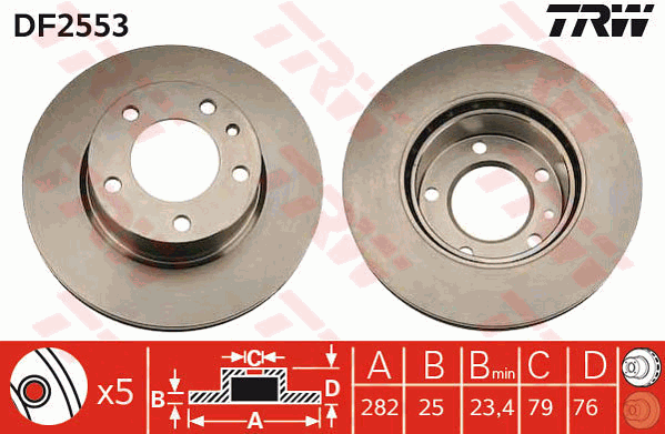 TRW Brake Rotor Single 282mm Front DF2553S