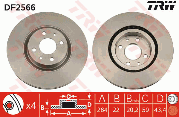 TRW Brake Rotor Single 284mm Front DF2566S