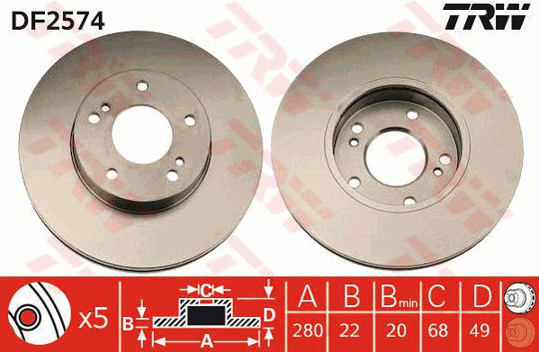 TRW Brake Rotor 280mm Front DF2574S