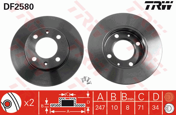 TRW Brake Rotor Single 247mm Rear DF2580S