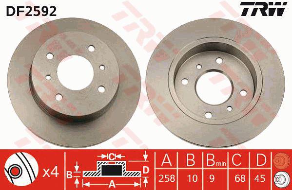 TRW Brake Rotor 258mm Rear DF2592S