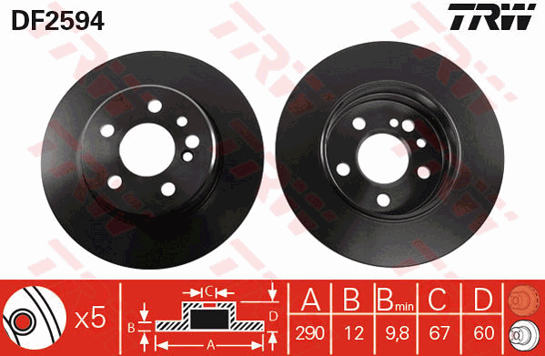 TRW Brake Rotor Single 290mm Rear DF2594S