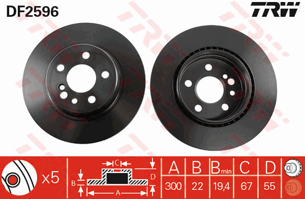 TRW Brake Rotor Single 300mm Rear DF2596S