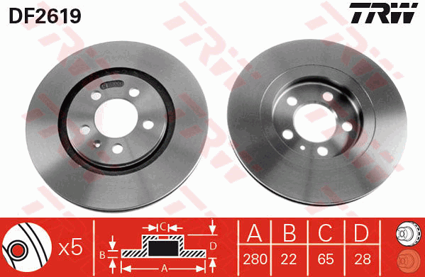 TRW Brake Rotor Single 280mm Front DF2619S