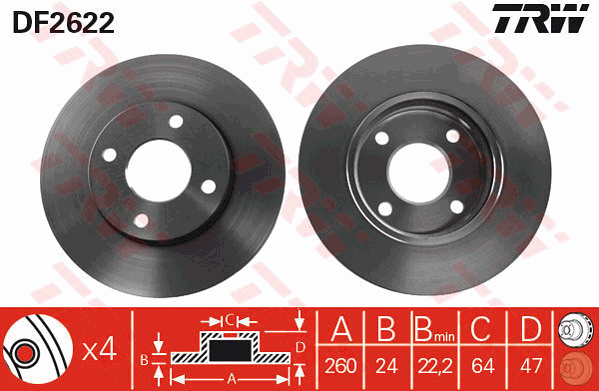 TRW Brake Rotor Single 260mm Front DF2622S