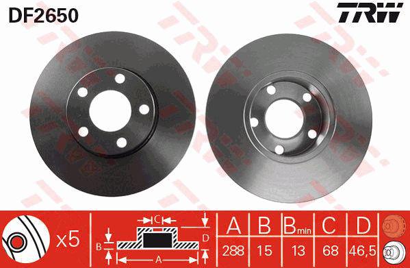 TRW Brake Rotor 288mm Front DF2650S