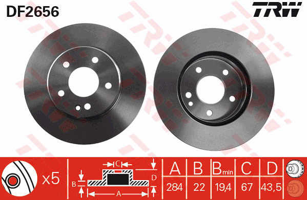TRW Brake Rotor Single 284mm Front DF2656S