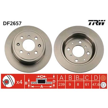 TRW Brake Rotor 239mm Rear DF2657S