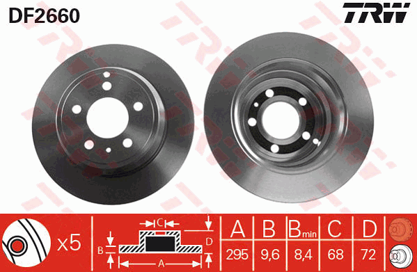 TRW Brake Rotor Single 295mm Rear DF2660S