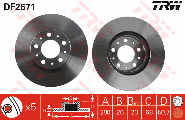 TRW Brake Rotor Single 280mm Rear DF2671S