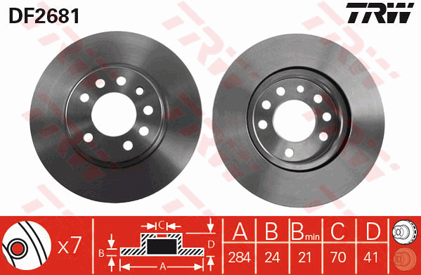 TRW Brake Rotor Single 284mm Front DF2681S