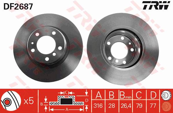 TRW Brake Rotor Single 316mm Front DF2687S