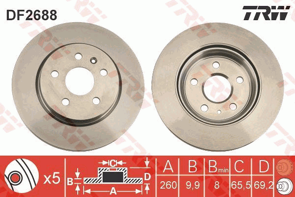 TRW Brake Rotor Single 260mm Rear DF2688S