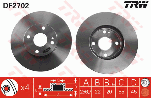 TRW Brake Rotor 257mm Front DF2702S