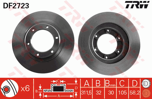 TRW Brake Rotor 311.5mm Front DF2723S